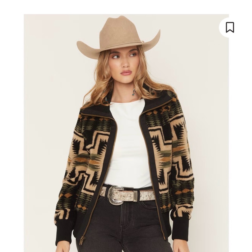 Pendleton Women's Black and Brown Geometric Bomber Jacket